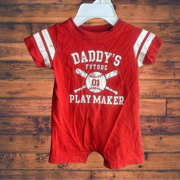 5 for $25🔥3 Months Carter's Daddy's Future Playmaker Red Shorts Romper - Picture 1 of 5